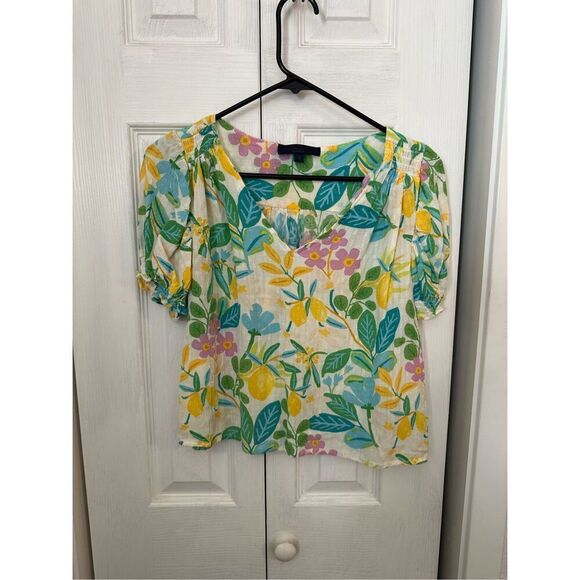 Rachel Roy Women's Tropical Floral Print Puff Sleeve Blouse Multicolor Small - Picture 8 of 8